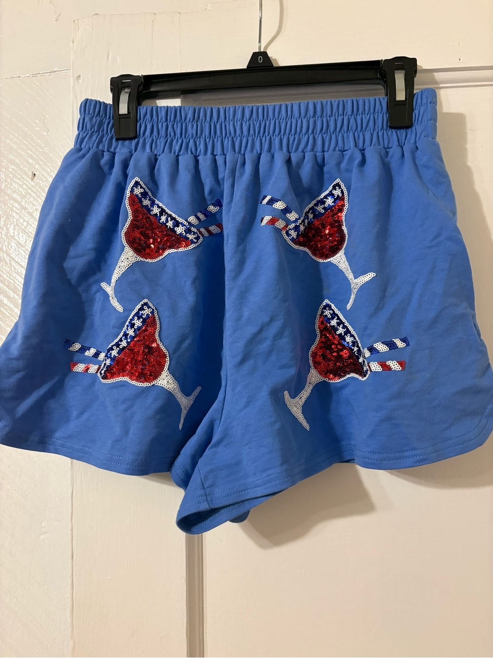 Anna Light Blue Sequin Embellished Patriotic Martini Shorts
